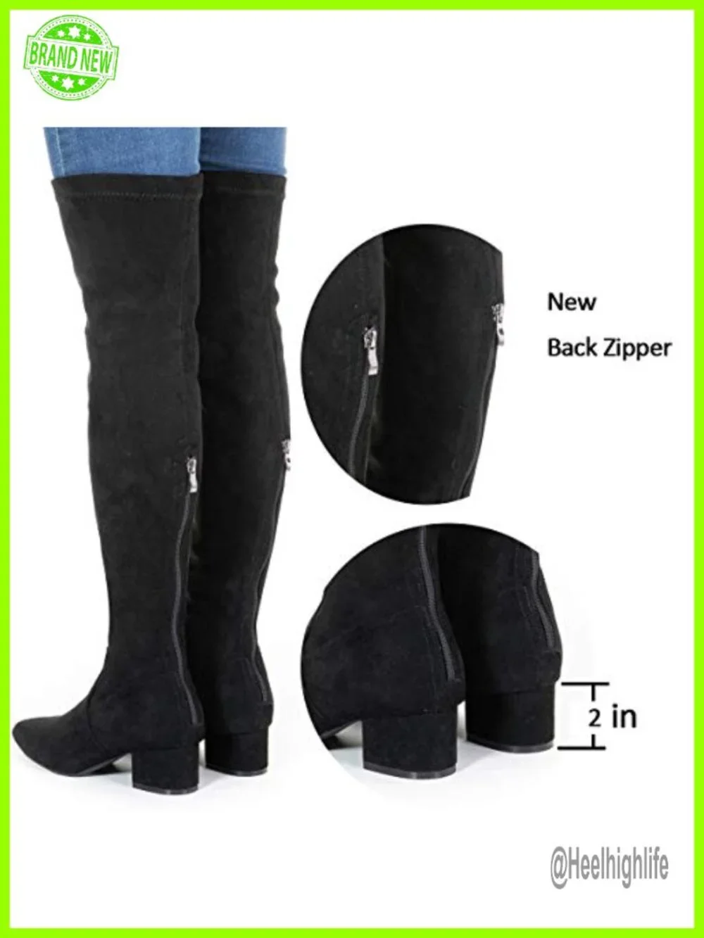 Thigh High Block Heel Over The Knee Boots Pointed Toe Stretch